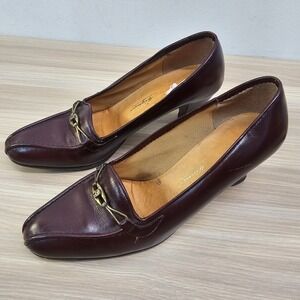Vintage ETIENNE AIGNER Shoes Women 37 6.5 Burgundy Leather Horsebit Heel Loafers